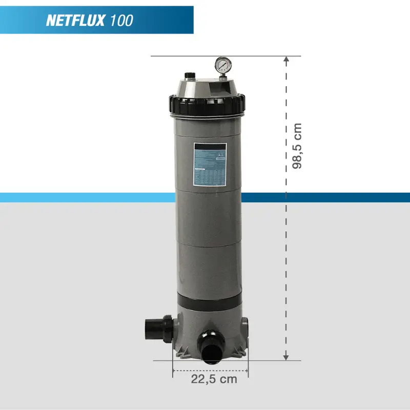 Filtre à cartouche piscine Netflux 100 avec dimensions 98,5 cm x 22,5 cm