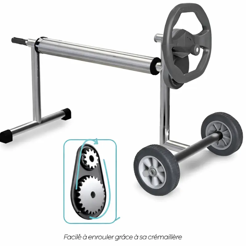 Enrouleur Kokido T Luxe Easy Presto avec volant et roues larges pour bâche piscine Système Presto de l enrouleur Kokido pour réduire l effort d enroulement