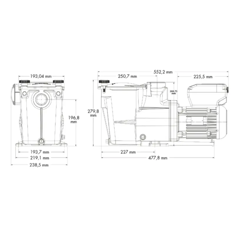 Dimensions pompe Hayward Super Pump VSTD – encombrement