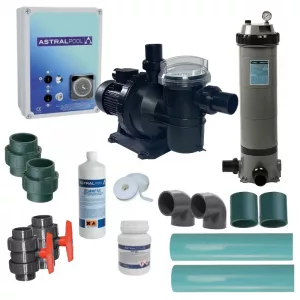 Pack filtration cartouche piscine Premium – pompe + filtre + coffret filtration 4–6A + kit Ø50