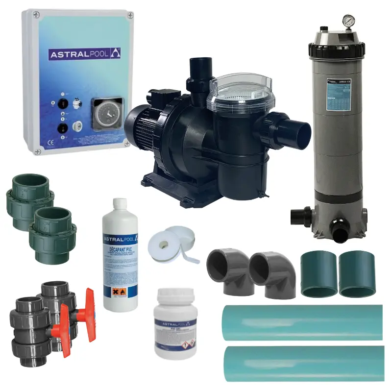 Pack filtration cartouche piscine Premium – pompe + filtre + coffret filtration 4–6A + kit Ø50 Pack filtration cartouche piscine Premium – pompe + filtre + coffret filtration 4–6A + kit Ø50