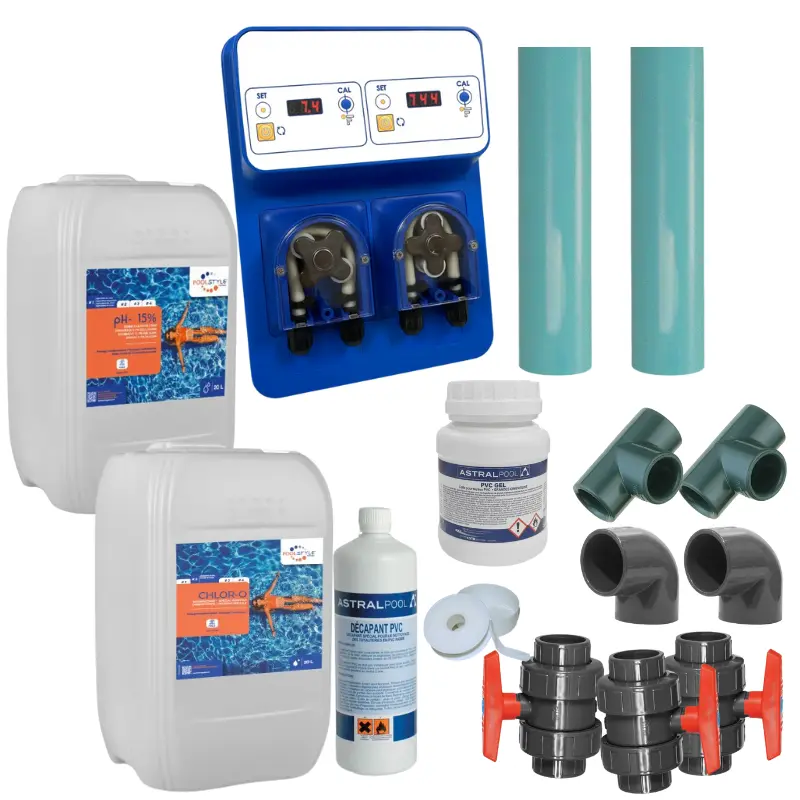 Pack pH + Redox Automatique — Désinfection pilotée pack régulation pH redox piscine STAR Duo pH RedOx by-pass Ø50