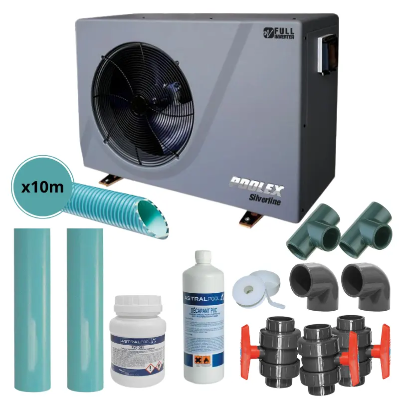 Pack pompe à chaleur piscine Poolex Silverline Fi avec by-pass Ø50 PN10