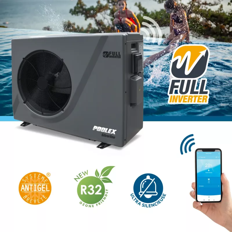 Visuel Poolex Silverline Full Inverter : Wi-Fi, ultra silencieuse, R32, système antigel, pompe à chaleur piscine