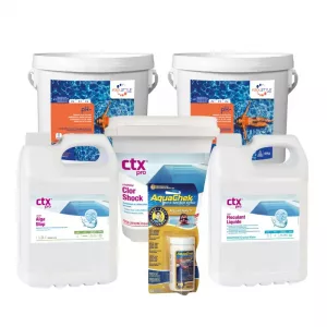 Pack eau verte piscine Confort – chlore choc 5 kg + anti-algues 5 L + floculant 5 L + pH- / pH+ + AquaChek 7 Pack eau verte piscine Confort – chlore choc 5 kg + anti-algues 5 L + floculant 5 L + pH- / pH+ + AquaChek 7