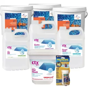 Pack eau verte piscine Premium – chlore choc 5 kg + anti-algues x2 + floculant 5 L + Aquachek 7 + pH-/pH+ + TAC+ + Netafilter