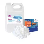 Pack nettoyage filtre piscine Confort – CTX-57 Netafilter 5 L + FLOC TAB 1 kg + balles filtrantes 700 g