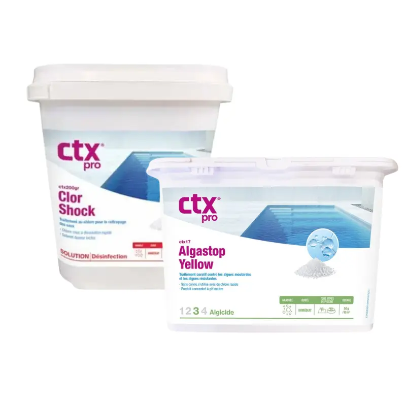 Pack algues moutarde piscine Essentiel – CTX-17 Algastop Yellow + chlore choc CTX-200GR 5 kg