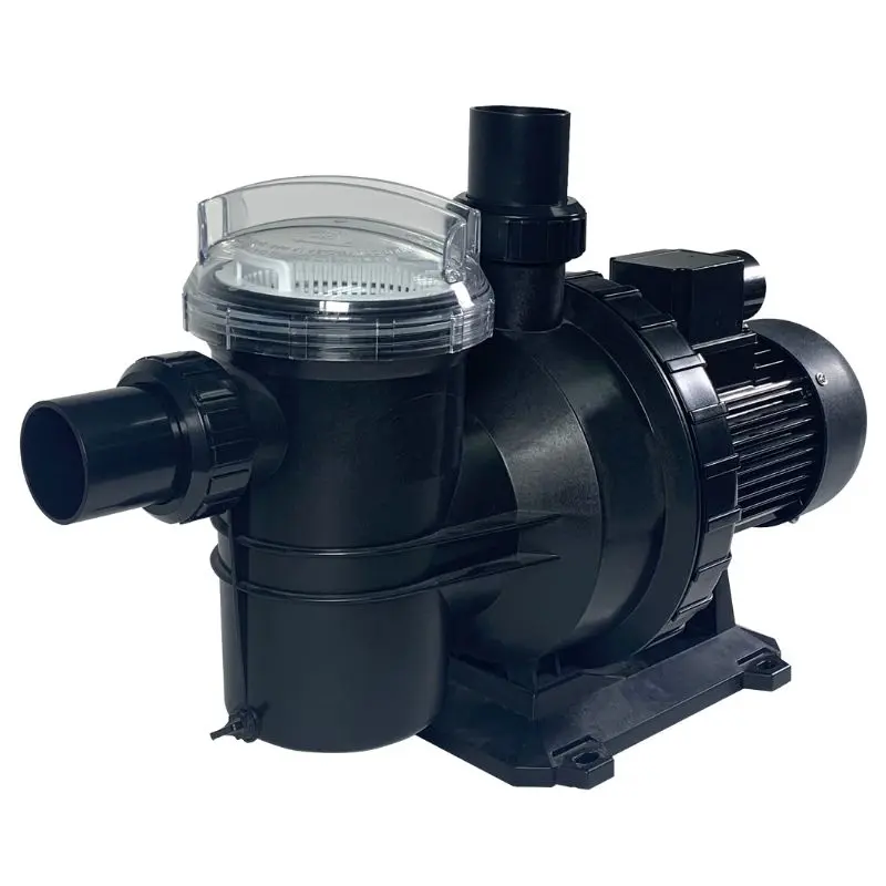 Pompe de filtration piscine Poolex Tonic’line vue de face 3/4 avec couvercle de préfiltre transparent