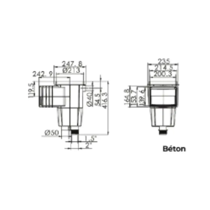 Dimensions Skimmer grande meurtrière béton Emaux 15 L 91601013