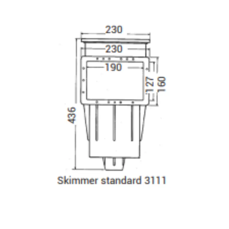 schéma dimensions skimmer béton Hayward 3110 petite meurtrière blanc