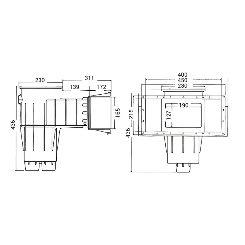 schéma dimensions skimmer béton Hayward 3118 grande meurtrière blanc