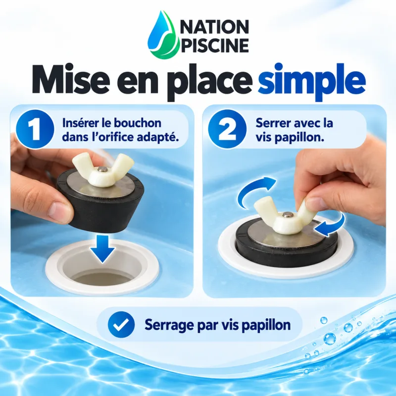 Mise en place d’un bouchon d’hivernage dans un orifice puis serrage avec la vis papillon