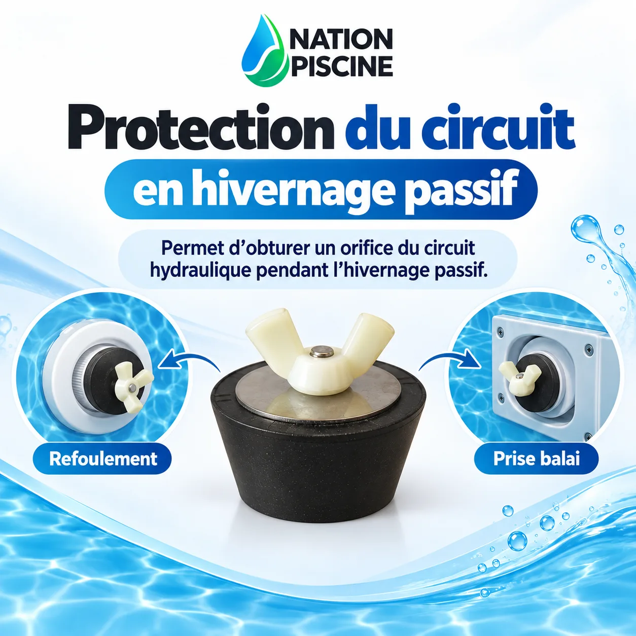 Bouchon d’hivernage piscine pour obturer un orifice du circuit hydraulique pendant l’hivernage passif