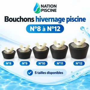 Gamme de cinq bouchons d’hivernage piscine du n°8 au n°12