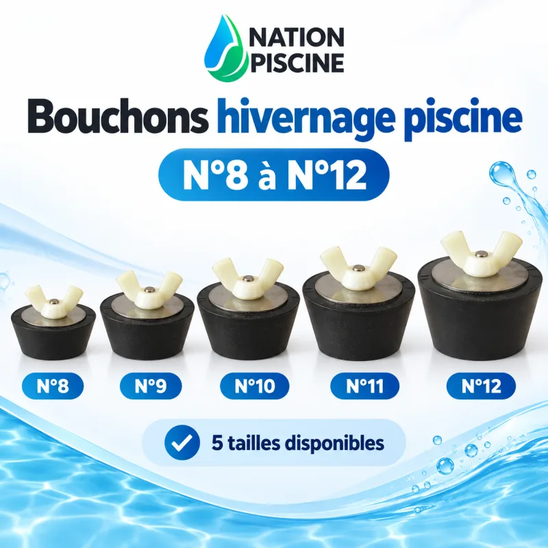 Gamme de cinq bouchons d’hivernage piscine du n°8 au n°12