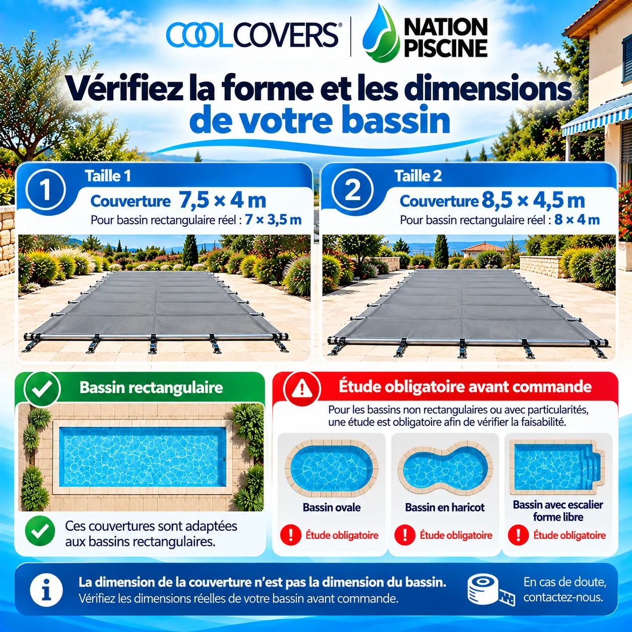 Vérification des dimensions d’un bassin rectangulaire avant le choix d’une couverture à barres
