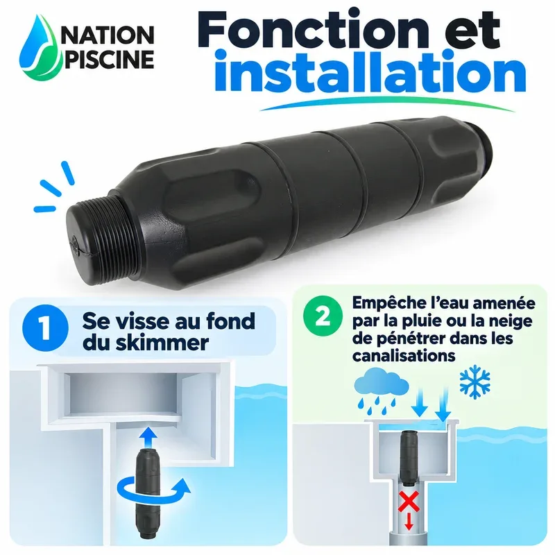 Installation du Gizzmo d’hivernage dans le fond d’un skimmer de piscine