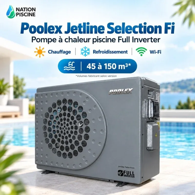 Présentation de la gamme Poolex Jetline Selection Fi pour piscines de 45 à 150 m³ avec ses principales fonctions
