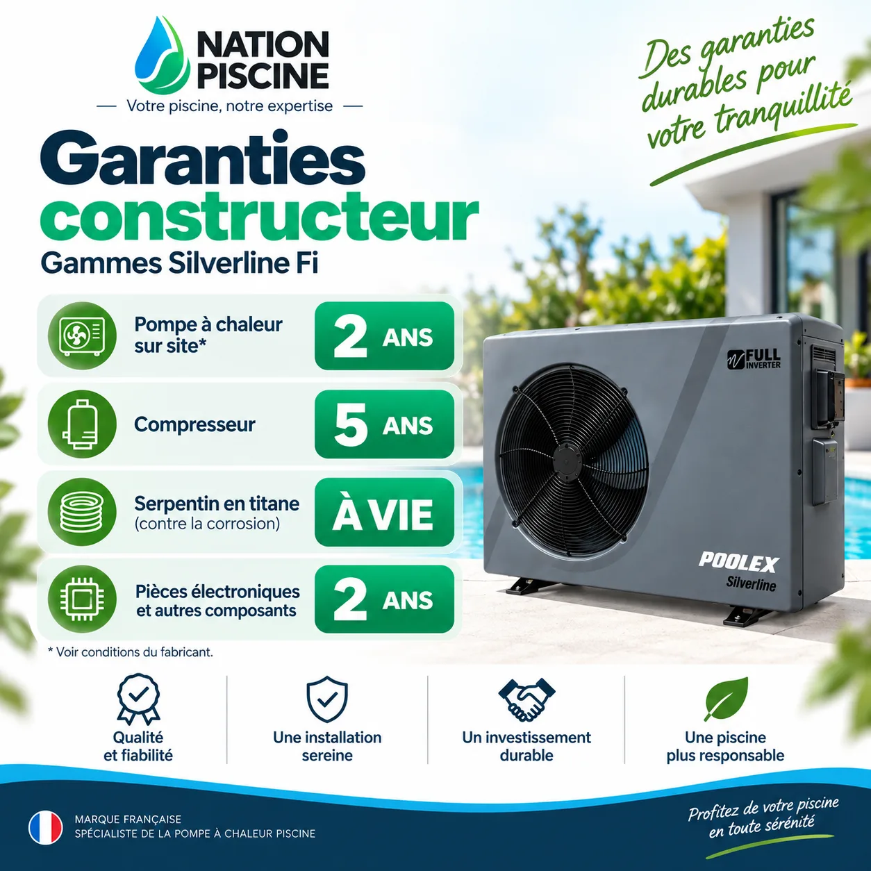 Garanties constructeur de la pompe à chaleur Poolex Silverline Fi