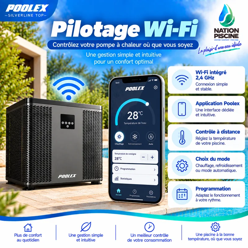Pilotage Wi-Fi 2,4 GHz de la Poolex Silverline Top avec application Poolex