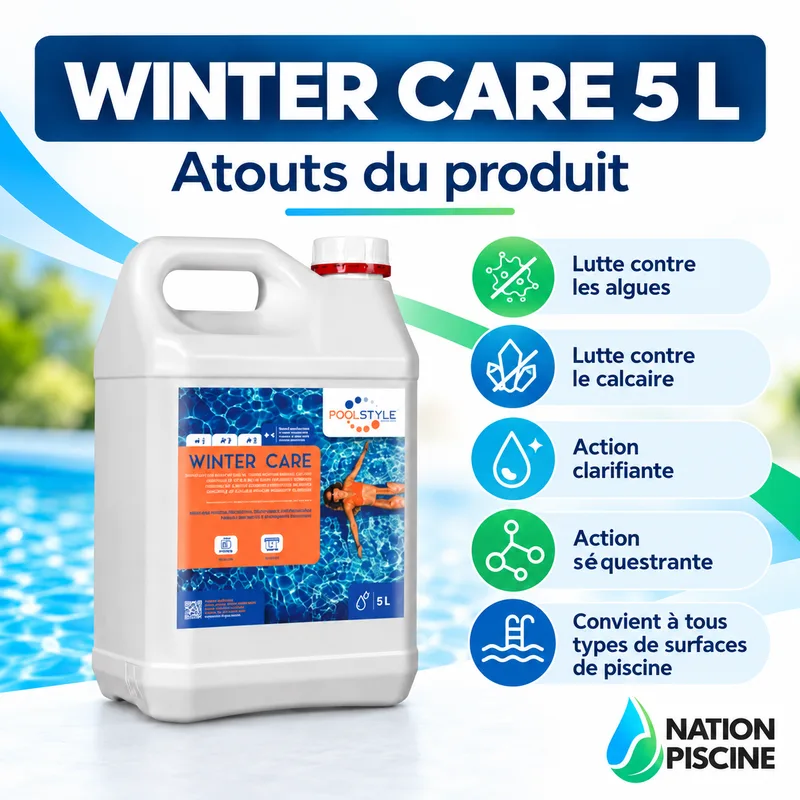Winter Care 5 L avec ses actions contre les algues et le calcaire, clarifiante et séquestrante