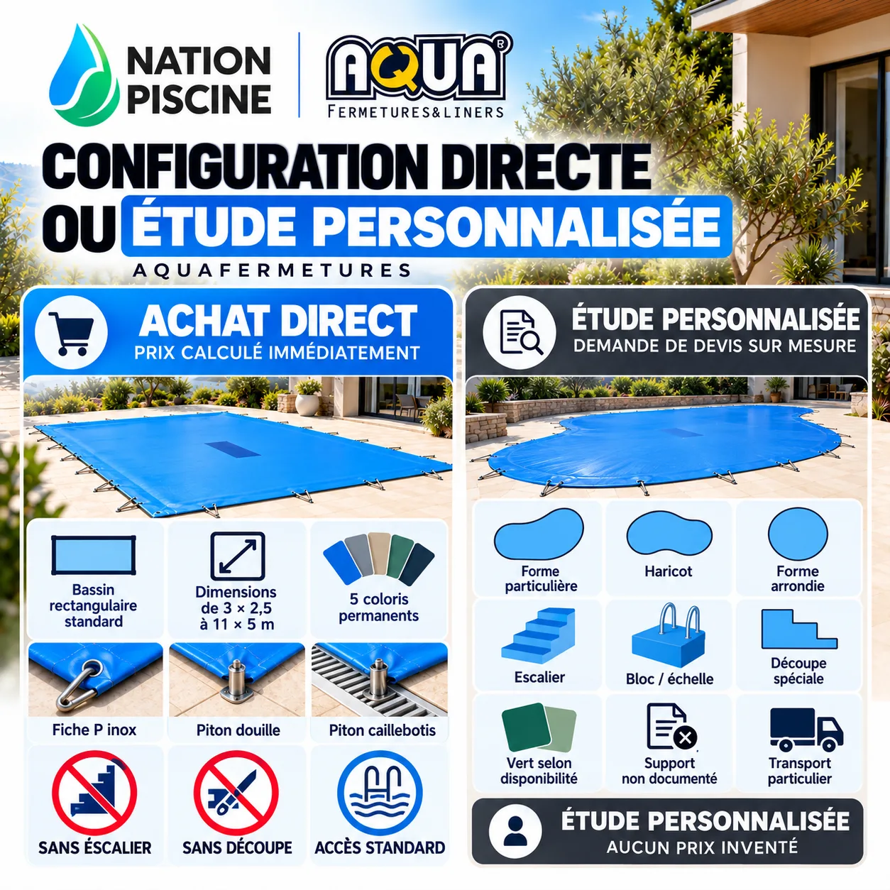 Configuration directe et étude personnalisée bâche d’hivernage Aquafermetures