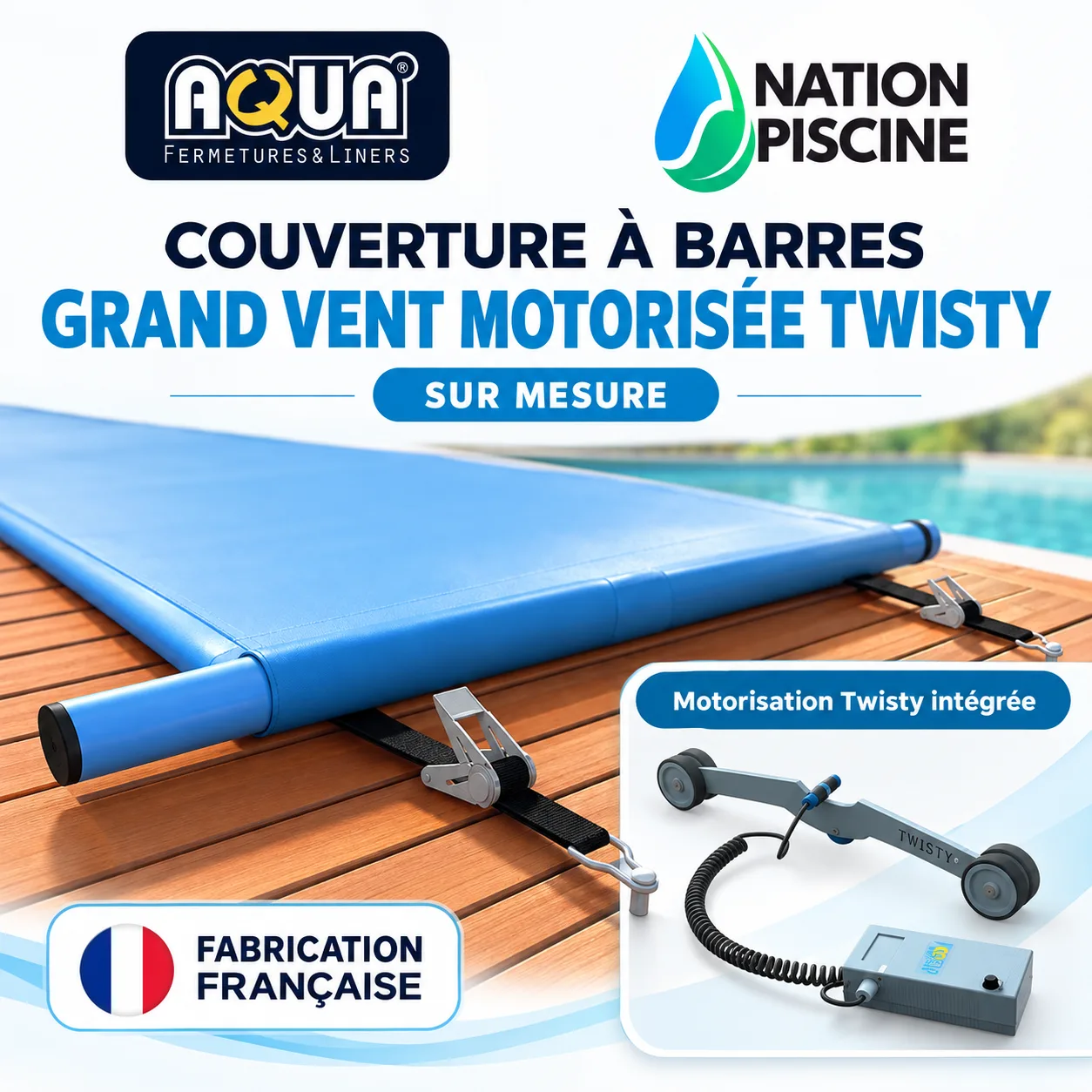 Couverture à barres Grand Vent motorisée Twisty Aquafermetures sur mesure