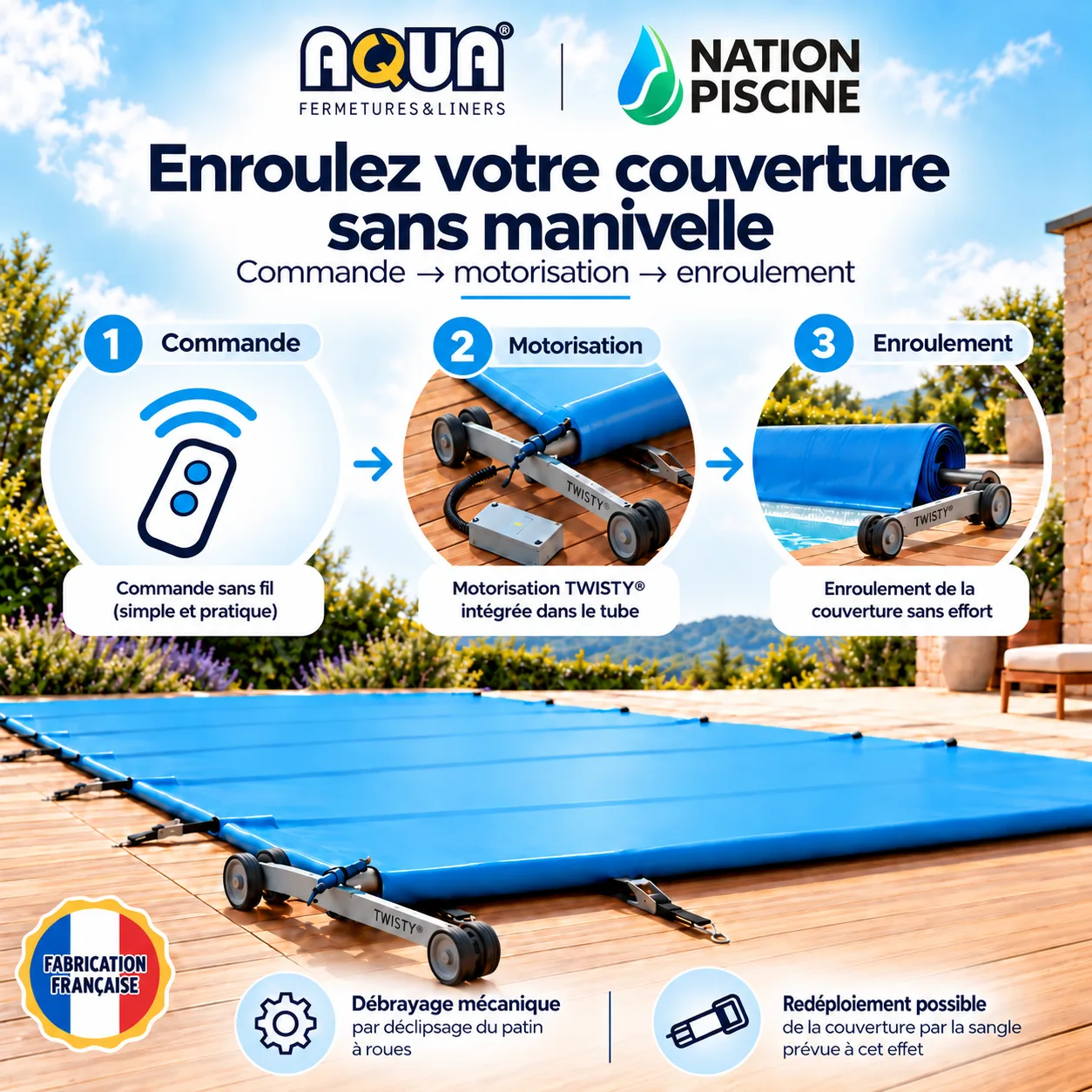 Enroulement motorisé de la couverture à barres Twisty sans manivelle