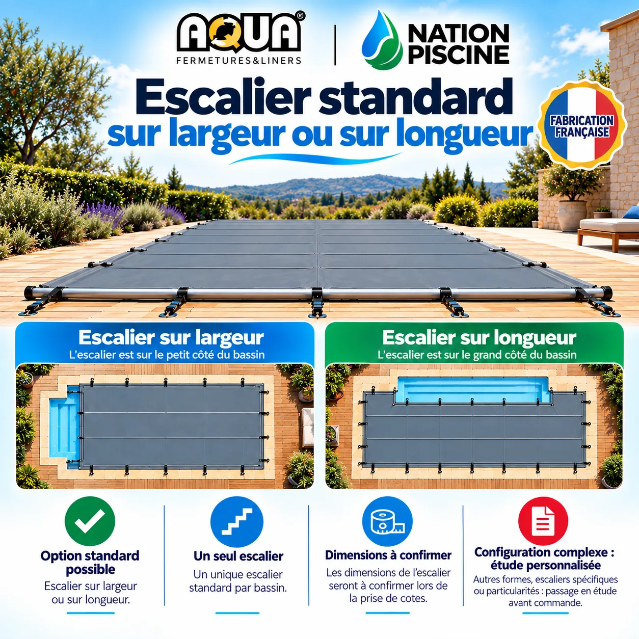 Escalier sur largeur ou longueur pour couverture Twisty sur mesure
