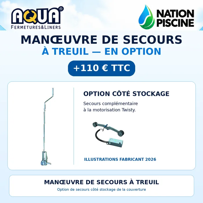 Manœuvre de secours à treuil pour motorisation Twisty Aquafermetures